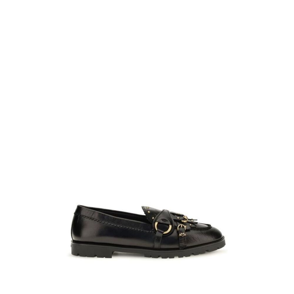 PINKO Black Calf Leather Bos Taurus Slip-On Women's Loafers